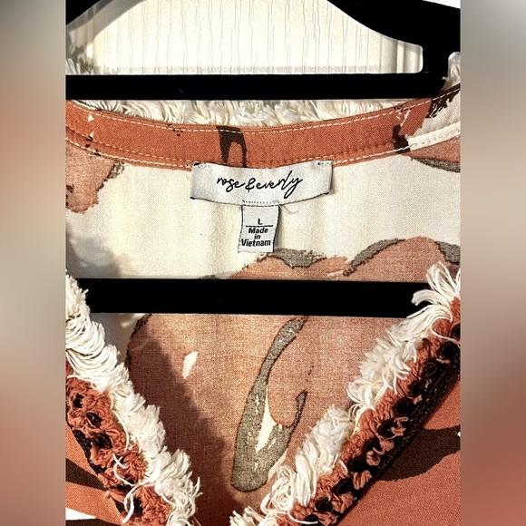 Cream & Terracotta Palm Pattern Tiered Sundress Bishop Sleeves Large GUC Flawed - Picture 11 of 16